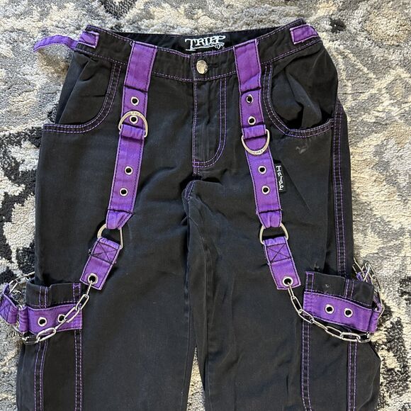TRIPP NYC Daang Goodman Black & Purple Wide Leg Cargo Womens Size 1 Pants - Picture 2 of 9